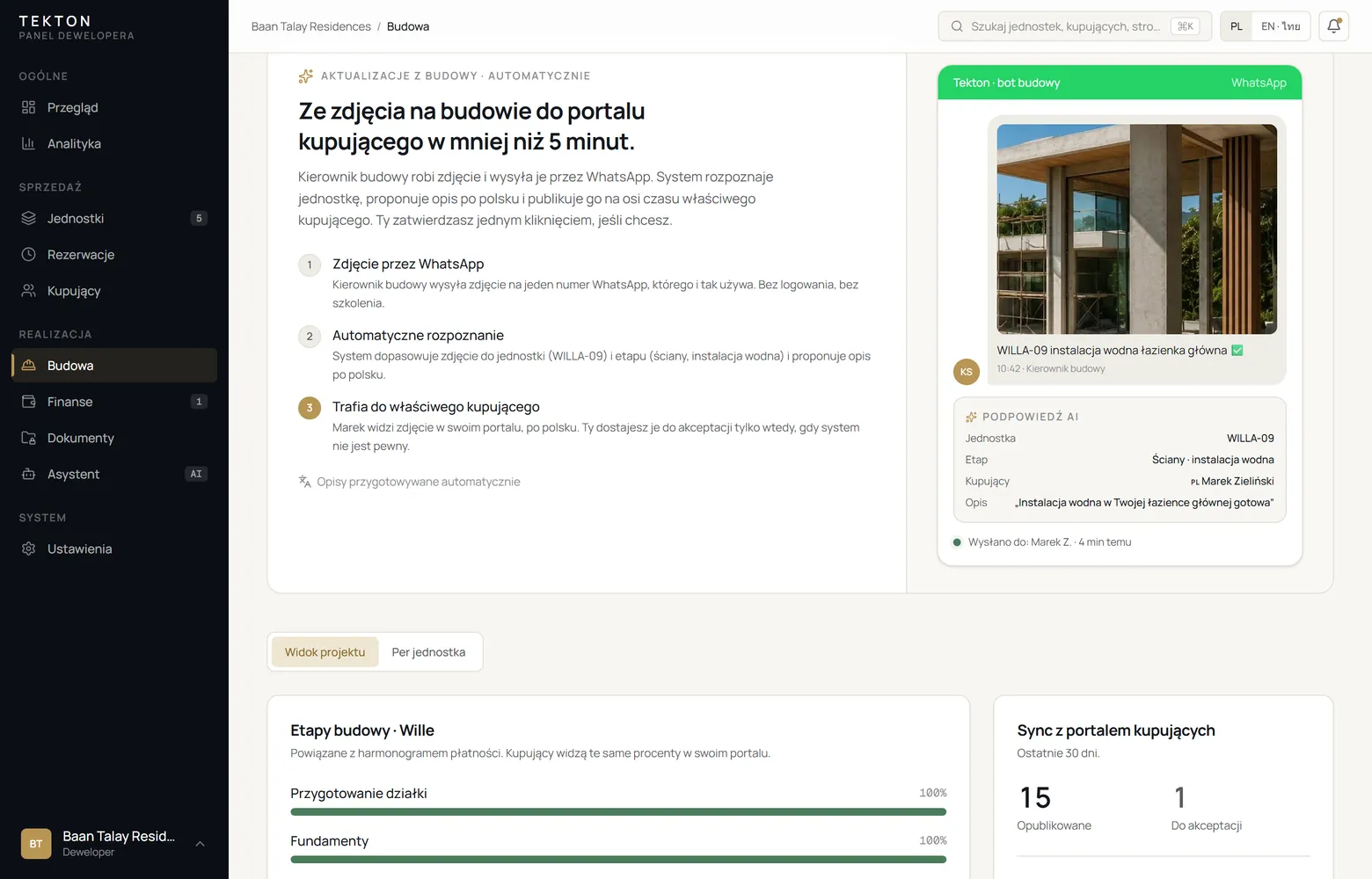 Przykładowa karta jednostki z postępem budowy